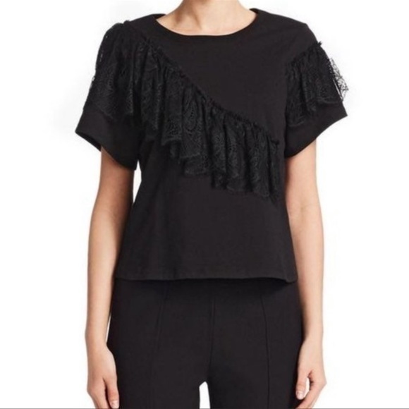 Cinq A Sept Ruffle Lace Tee Black